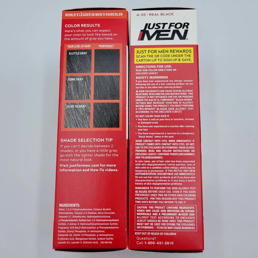 Just For Men Easy Comb-in Color Permanent Hair Dye Gray Coverage Real Black A-55